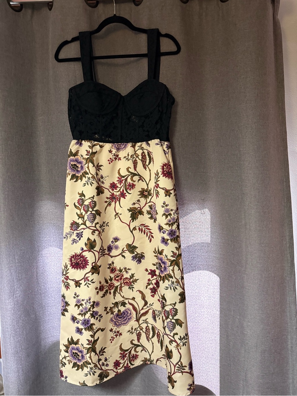 Tuckernuck Black Lace Bust Cream Floral Midi Dress